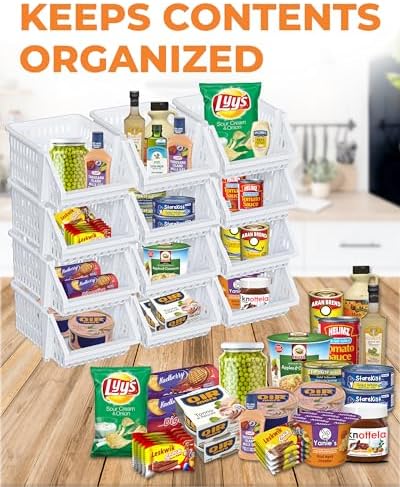 Small Stackable Storage Bins Open Front for Pantry Storage, 12 Pack - White - Image 3