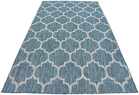 Unique Loom Outdoor Trellis Collection Area Rug (5' 3" x 8' Rectangle, Teal/ Gray) - Image 6