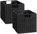 StorageWorks 11 inch Cube Storage Bins, Foldable Wicker Baskets, Black by StorageWorks