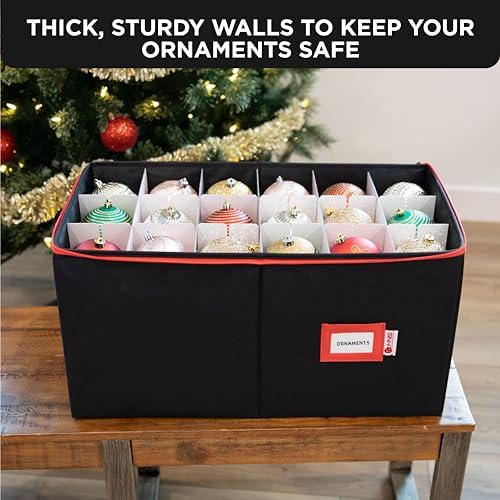 Christmas Ornament Storage Container with Dividers - Box Stores Up to 54 Ornaments, Zippered, Convenient, Adjustable, Large Organizer Bin to Protect Holiday Décor, Fits Most Standard Size, Black - Image 4