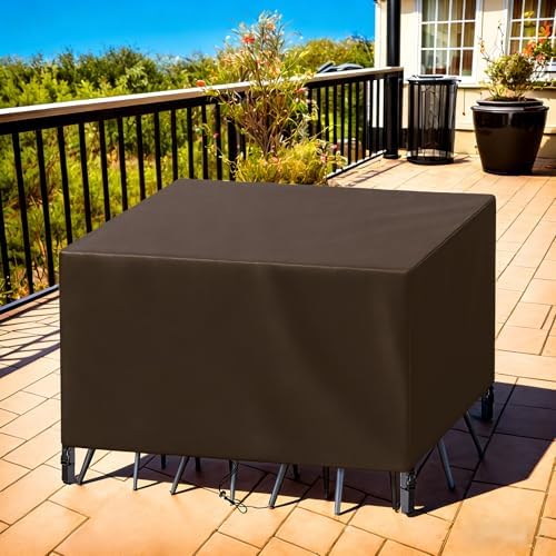 Patio Furniture Cover Rectangle 112"(L) x 56"(W) x 34"(H), Custom Heavy Duty 420D Waterproof Outdoor Cover with Drawstring & Buckles for Table Chair Garden, Coffee - Image 7