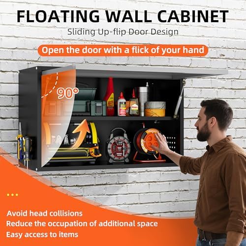 Garage Wall Cabinet, 19.7" H Metal Wall Cabinet with Up-Flip Door - Image 4