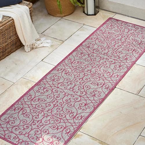 Eyely Filigree Weave Runner Rug 2X8 Lt Gray/Fuchsia, Indoor Outdoor Rug by eyely