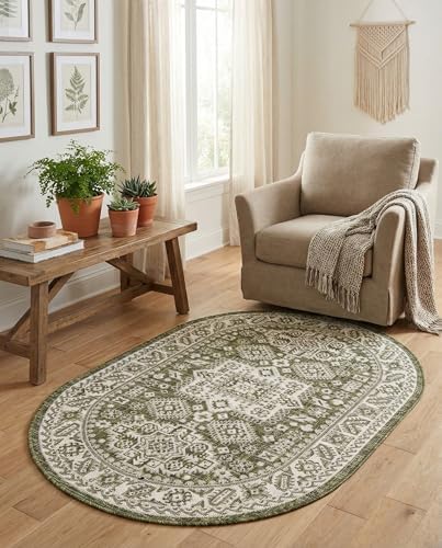 Rugs.com - Outdoor Aztec Rug – 3' 1 x 5' 3 Oval Green Indoor/Outdoor Rug – Weather-Resistant Flatweave for Patio, Deck, and Porch - Image 4