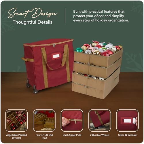 Covermates Rolling Adjustable Ornament Storage Bag, 19.25"W x 13"D x 18.5"H - Image 4