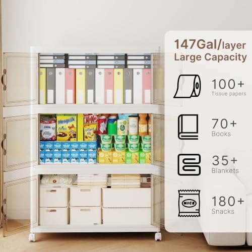 588QT Extra Large Stackable Storage Bins with Lids & Wheels & Door, - Image 3