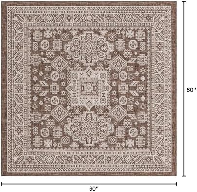 Rugs.com - Outdoor Aztec Rug – 5 Ft Square Brown Indoor/Outdoor Rug – Durable, Easy-Clean, Perfect for Patios and Porches - Image 2