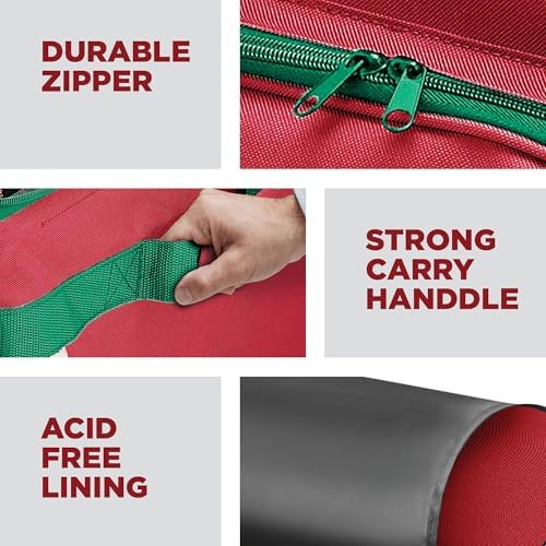 HOLDN’ STORAGE Premium Christmas Ornament Storage Container - Holds Up to 72-4” Ornaments Durable 600D Fabric - Adjustable Dividers - 3 Individual Trays - Metal Frame - Red - Image 6