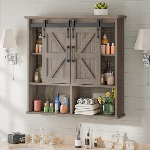 Vabches Bathroom Wall Cabinet, Farmhouse Medicine Cabinet, Washed Oak - Image 3