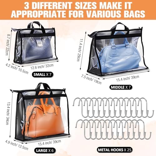 Chumia 20 Pack Clear Dust Cover Handbag Storage Organizer 3 Size, Black - Image 2