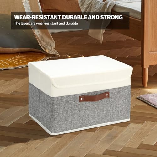 SAMORADREA 8 Pack Storage Bins Foldable Storage Boxes Fabric Storage Box with Lid & Handle Large Washable Organizer Bulk for Office, Home, Books, Clothes, Bedroom, Closet, (15INx10INx10IN White/Grey) - Image 7
