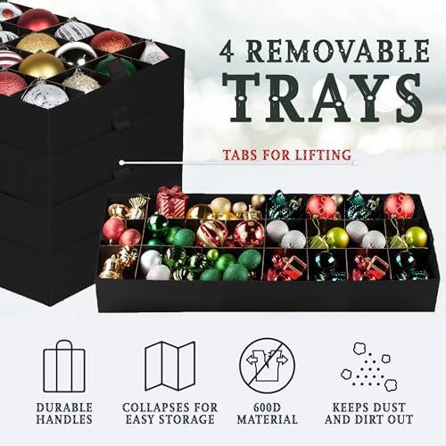 Christmas Ornament Storage Container,Box Stores Up to 128-3 inch ornaments, Adjustable Dividers, Large Organizer Bin to Protect and Store Holiday Décor - Green - Image 2