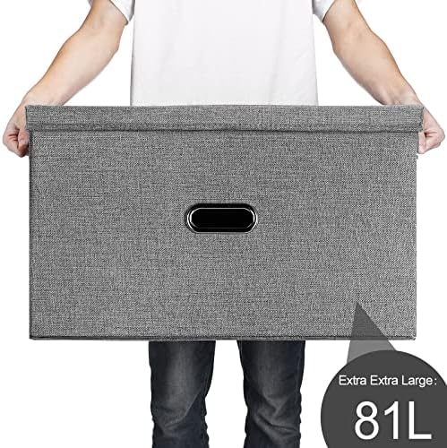 Large Linen Fabric Foldable Storage Bins with Removable Lid and Handles, Washable Storage Box Organizer Containers Baskets Cube with Cover for Bedroom,Office(Green, XXL(2-Pack)) - Image 6