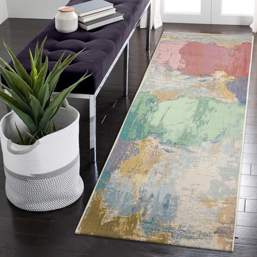 Liora Manne Marina Indoor/Outdoor Power Loomed Synthetic Blend Low Profile Area Rug - Contemporary Graphic Casual Colorful (Watercolor Pastel) (1'11" x 7'6") by LushDecor