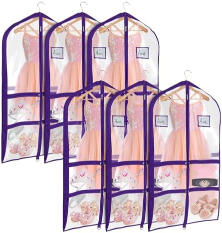 Univivi 40 Inch Dance Costume Garment Bag for Dancers, Clear Purple, 6 Pack by Univivi