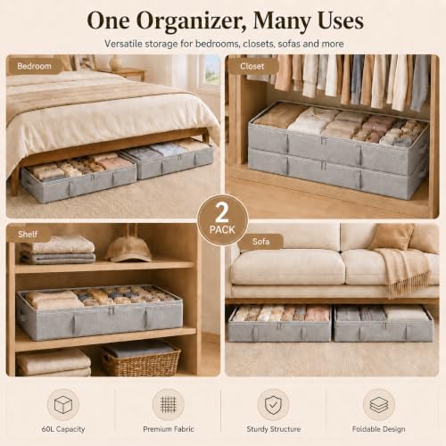 Side-Supported Under Bed Storage Containers, 8 Inch 80L Clothes Storage Bin - Image 7
