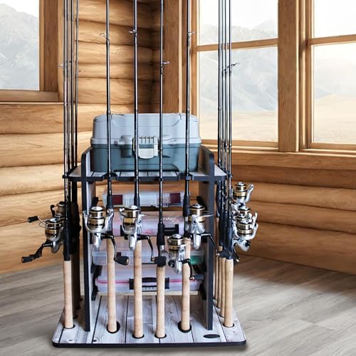 Rush Creek Creations Fishing Rod Holder for 14 Saltwater/Freshwater Rods, Fishing Pole Holder w/ up to 4 Fishing Gear Tackle Box Storage for Garage Organization/Boat Storage for Fishing Accessories - Image 6