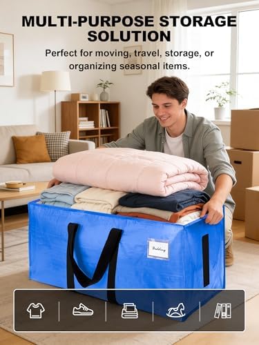 HOMESURE Supports 200lbs Heavy Duty Moving Bags - Strong Zipper & Wrap-Around Handles - Water-Resistant Storage Totes, Durable Alternative to Moving Boxes - 40 Pack - Sky Blue - Image 4