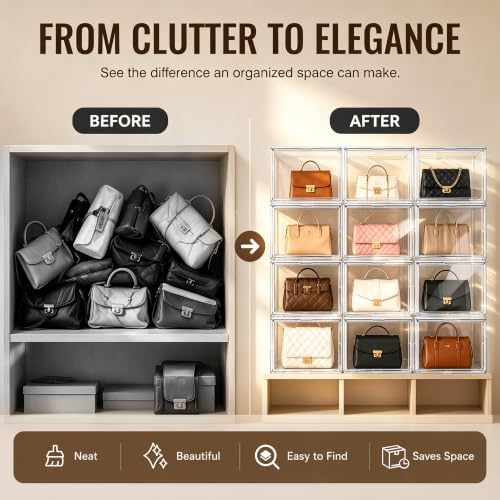 10 Pack Clear Purse Organizer for Closet, Acrylic Handbag Box,14.1 in - Image 4
