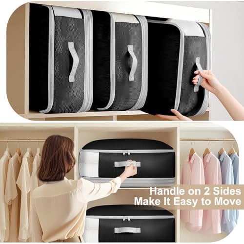 Comforter Storage Bag - 130L Large Capacity Blanket Storage Bags 4-Layer Ultra Space Saving Self Compression Organizer, Washable Compression Bags for Storage Comforter Blanket, 4-Pack, Black - Image 4