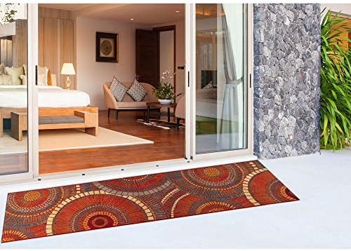 Liora Manne Marina Indoor/Outdoor Power Loomed Synthetic Blend Low Profile Area Rug - Transitional Geometric Casual Medallion Colorful (Circles Saffron) (1'11" x 4'11") - Image 4