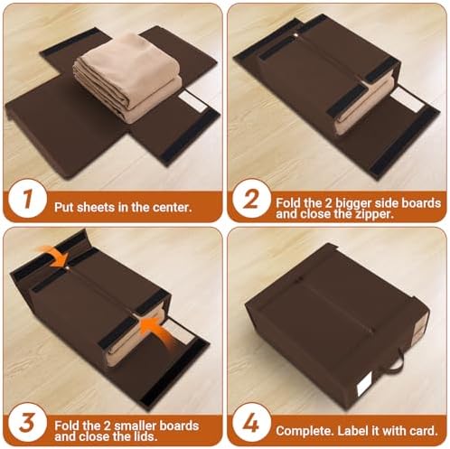 StorageTastic 8 Pack Bed Sheet Closet Organizers and Storage,Sturdy Foldable Storage Containers with Window and Label,Storage and Organization for Bedding Sheets,Duvet Covers,Blankets (Brown) - Image 4