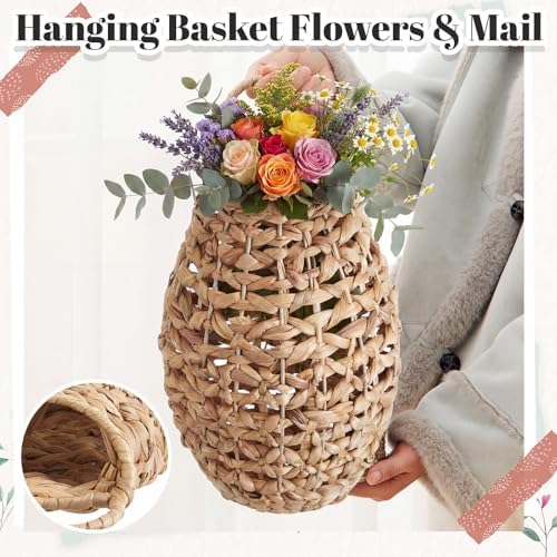 Chunful 2 Pcs Water Hyacinth Hanging Wicker Basket, Natural Wicker Decorative Baskets, Handmade Woven Storage Organizer for House Garden Wedding Wall Decorations, Large Size - Image 5