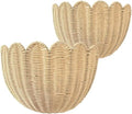 Set of 2 Scalloped Hanging Wicker Baskets for Wall, Scalloped Home Decor, Hanging Woven Rattan Wall Basket for Flowers Front Door Bathroom Storage (Imitation Rattan) by Unknown