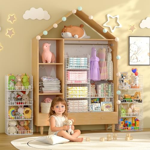 4-Tier Stackable Closet Organizers and Storage Basket - Foldable Closet Shelf Organizer System, Sturdy Metal Space-Saving Clothes Storage Bins for Wardrobe, White - Image 7