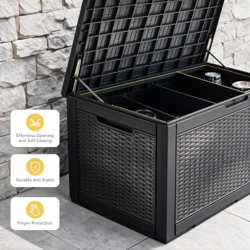 130 Gallon Deck Box,Lockable Outdoor Storage Box Gas Lift,Waterproof,Black - Image 6
