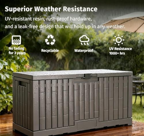 LAUSAINT HOME 120 Gallon Resin Deck Box, Package Delivery Box with Lockable Lid, Waterproof Outdoor Storage Box For Garden Tools, Patio Cushions(120 Gallon,Grey) - Image 3