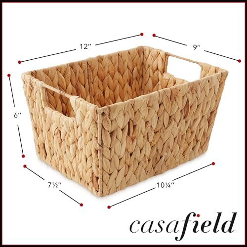 Casafield Set of 4 Water Hyacinth Storage Baskets with Handles - Natural, Woven Storage Bins for Shelves, Blankets, Laundry Organization - Image 4