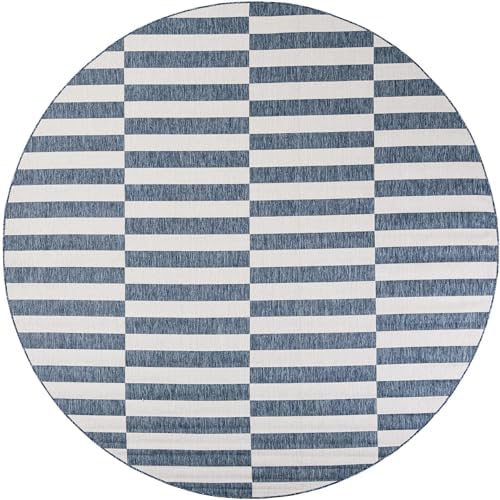 Unique Loom Outdoor Striped Collection Area Rug - Striped (10' Round Blue/Ivory) - Image 3