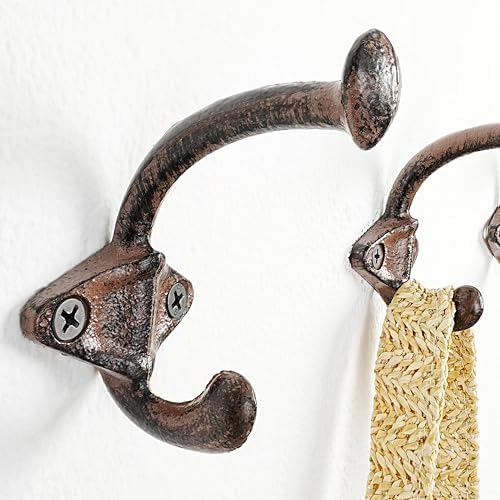 Dseap Cast Iron Wall Hooks, Heavy Duty Coat Hooks, Rustic Vintage Farmhouse Hook for Hanging Winter Coats Jackets Towels Hats Bags Plants, Antique Brown, Pack of 10 (ShldCast) - Image 3