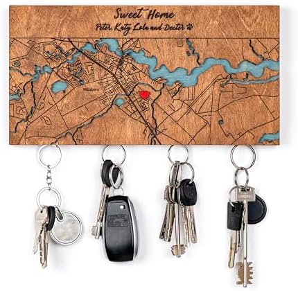 Personalized Wooden Map Key Holder for Wall, Magnetic Key Organizer by MURWOODHOME