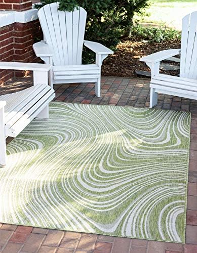 Unique Loom Outdoor Modern Collection Area Rug - Pool (7' 1" x 10' Rectangle, Green/ Ivory) by UniqueLoom