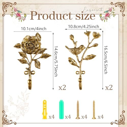 4 Pack Vintage Bird Hooks for Wall Decorative Hooks,5.8 to 6.5 in - Image 2