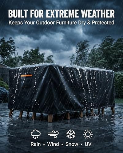 Outdoor Patio Furniture Cover Rectangular, Heavy Duty 600D Waterproof Cover for Table & Chair Set, Windproof, UV Resistant, All-Season Protection for Backyard,Deck & Garden,64" L x 52" W x 28" H,Black - Image 3