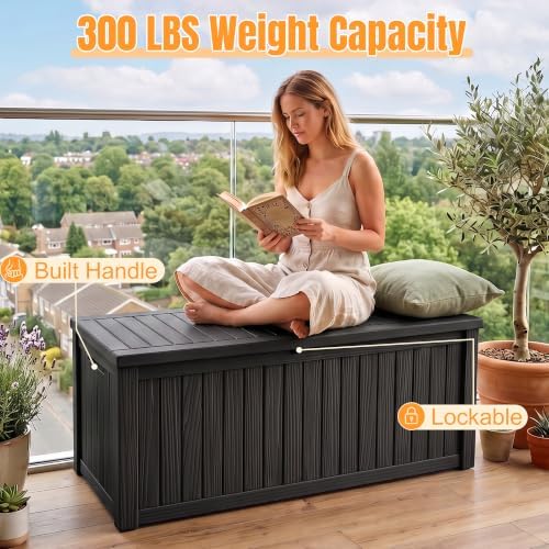 Outdoor Storage Box, 240 Gal Waterproof Resin Deck Box w/Support Rod - Image 6