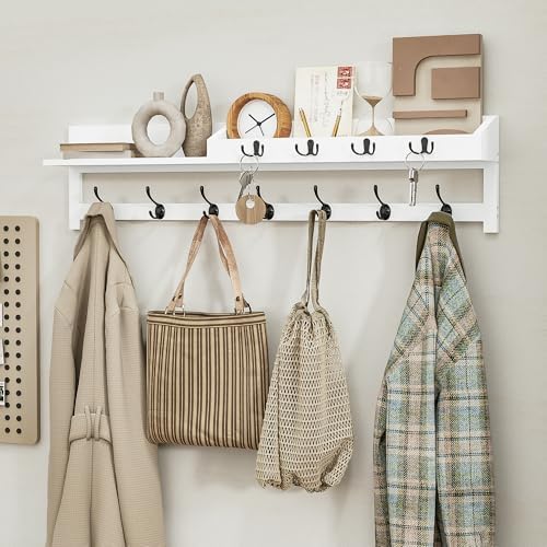 AMBIRD 35 inch Coat Rack Wall Mount, Extra Long Coat Hooks Wall Mount, Entryway Shelf with 7 Dual Coat Hooks 4 Key Hooks Mail Organizer, Wooden Wall Coat Rack with Hooks, Key Holder Rack (White) - Image 6