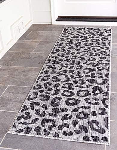 Unique Loom Outdoor Safari Collection Area Rug - Leopard (2' x 6' 1" Runner, Light Gray/ Gray) by UniqueLoom