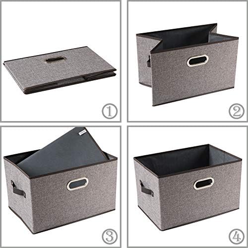 PRANDOM Larger Collapsible Storage Bins for Closet [5-pack] Decorative Linen Fabric Storage Baskets Cubes with Leather/Metal Handles for Living Room Grey (17.3x12.2x10.4 Inch) - Image 6