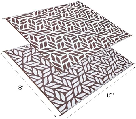 Stylish Camping 258107 8-feet by 10-feet Reversible Mat, Plastic Straw Rug, Large Floor Mat for Outdoors, RV, Patio, Backyard, Picnic, Beach, Camping - Leaf Mat (Brown/White) - Image 2