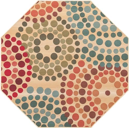 Unique Loom Outdoor Modern Collection Area Rug - Spark (5' 3" Octagon Beige/Burgundy) - Image 3