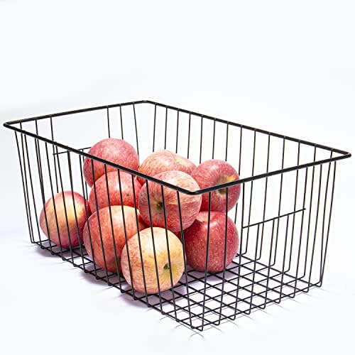 Freezer Organizer Bins - 3 Pack Stand Up Freezer Baskets for 16，17，21 cu.ft Upright Freezer, Wire Storage Baskets with Built-in Handles, Easy to Access Frozen Food Allow Air Circulation, Black - Image 2