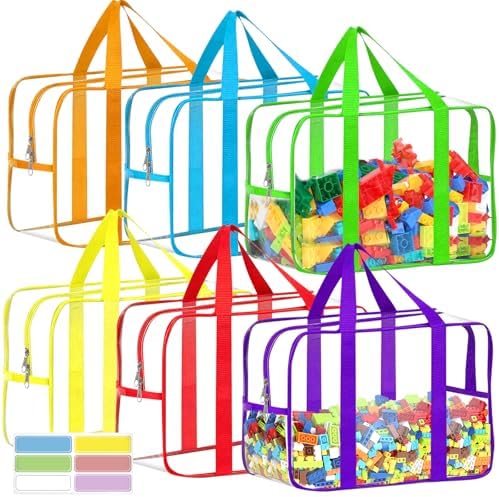 6 Colors XXL Toy Storage Bags with Labels Reusable Clear Toy Organizer by OPELETNNT