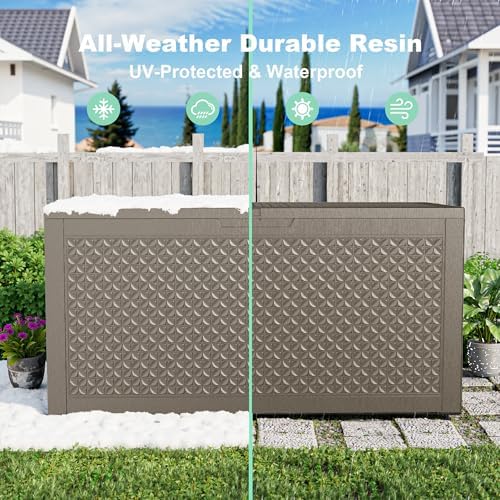 Outdoor Waterproof Resin Storage Deck Box Lockable Outside Bench UV Resistant Bin Patio Porch Furniture Pool Float Garden Tool Cushion (Grey, 110 Gallon) - Image 7
