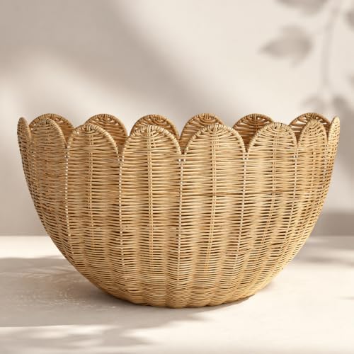 Scalloped Wall Basket, Wicker Wall Baskets, Hanging Wicker Basket, Handwoven Wall Mounted Storage Basket - 15.76 x 10 x 7 Inch, for Bathroom Bedroom Kitchen Entryway Decor - Image 3