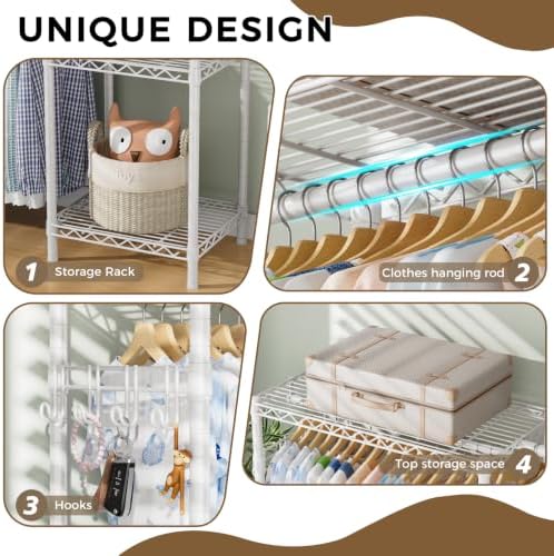 Golpart Heavy Duty Clothes Rack Metal Wardrobe with Adjustable Wire Shelves - Image 6