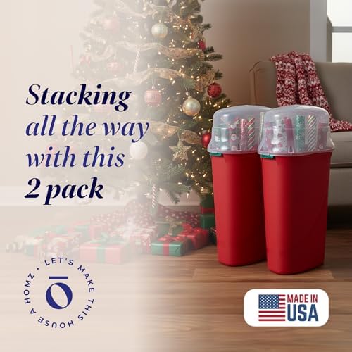 HOMZ Seasonal Holiday Gift Wrap Organizer, Red & Clear, 2-Pack - Image 2